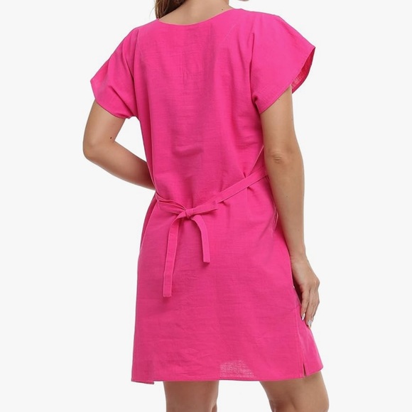 Mexican Embroidered Fiesta Dress V Neck Dress Short Sleeve w/ waist tie Size Med - Picture 3 of 9